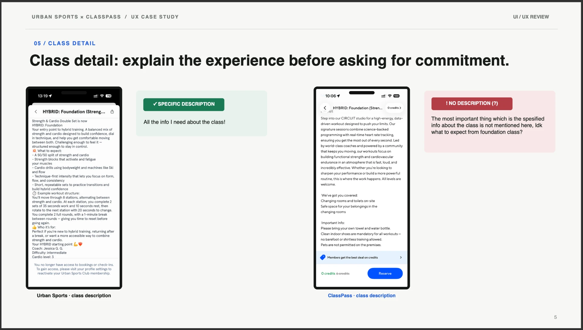 05 / Class detail — Explain the experience before asking for commitment