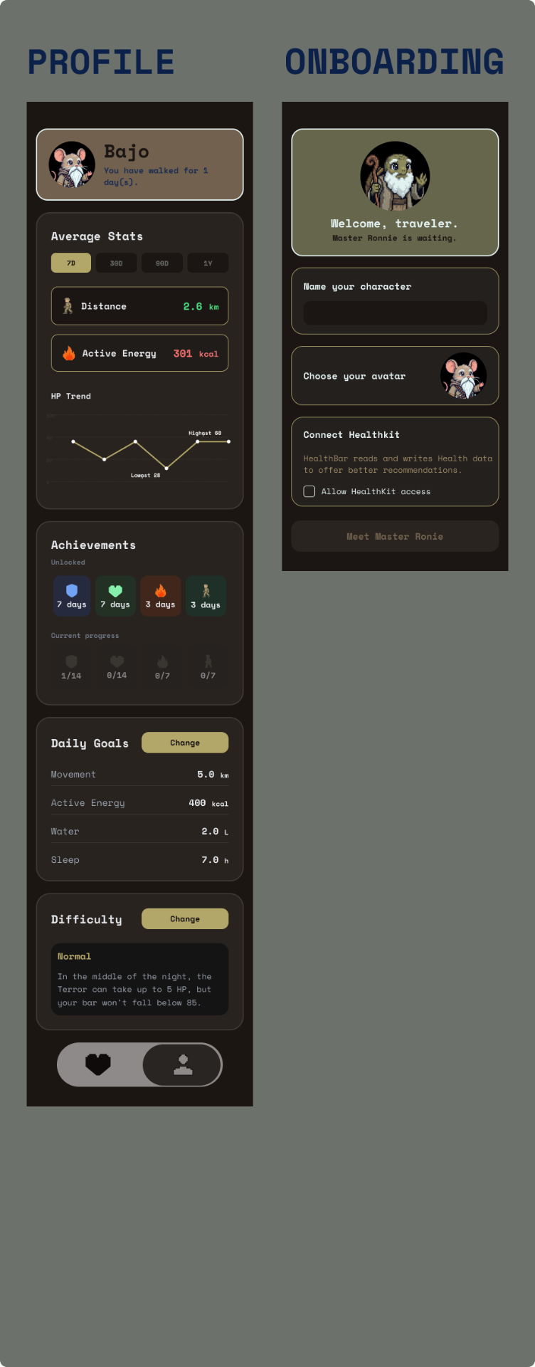 HealthBar — profile & onboarding