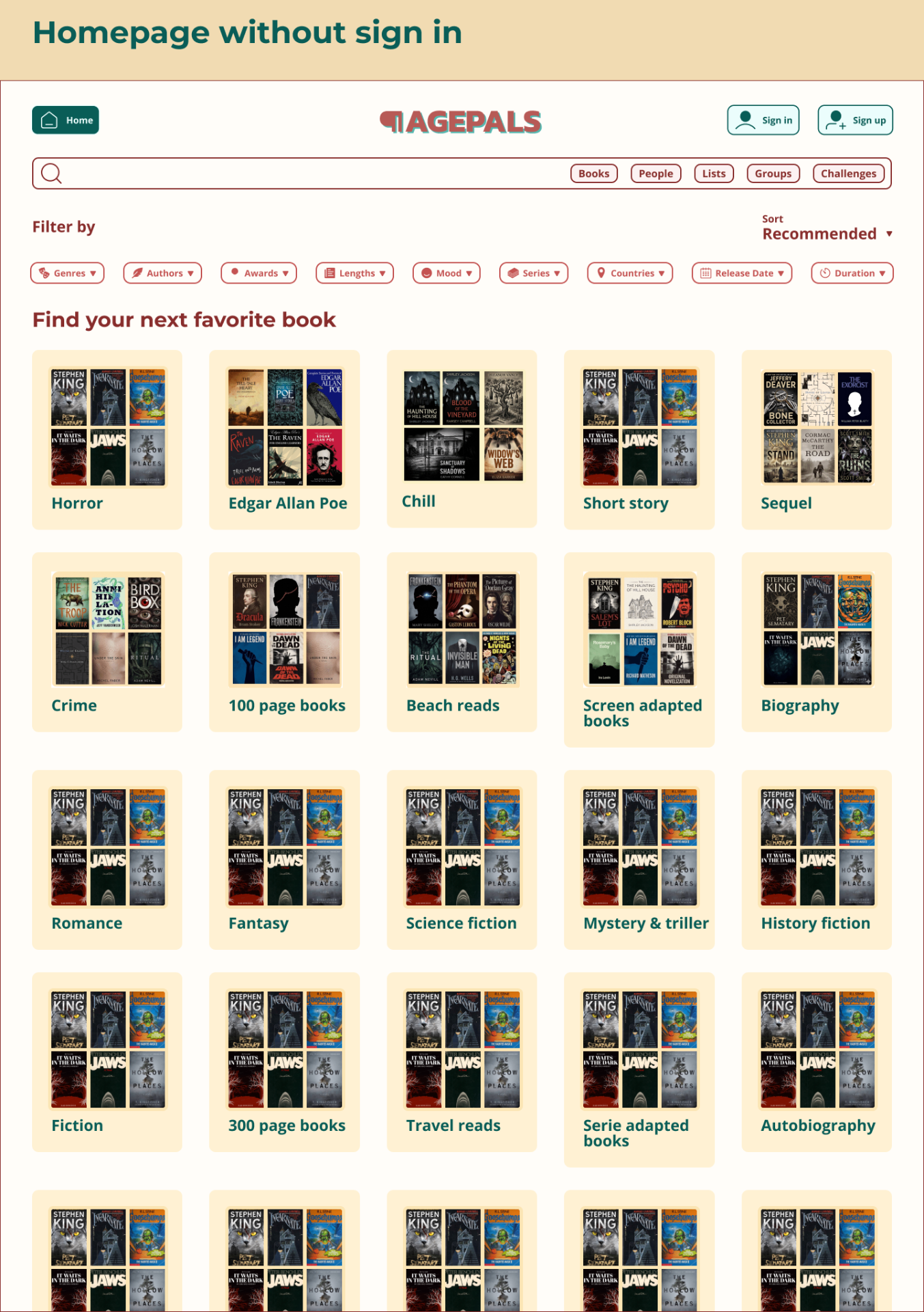 PagePals — Signed-in homepage