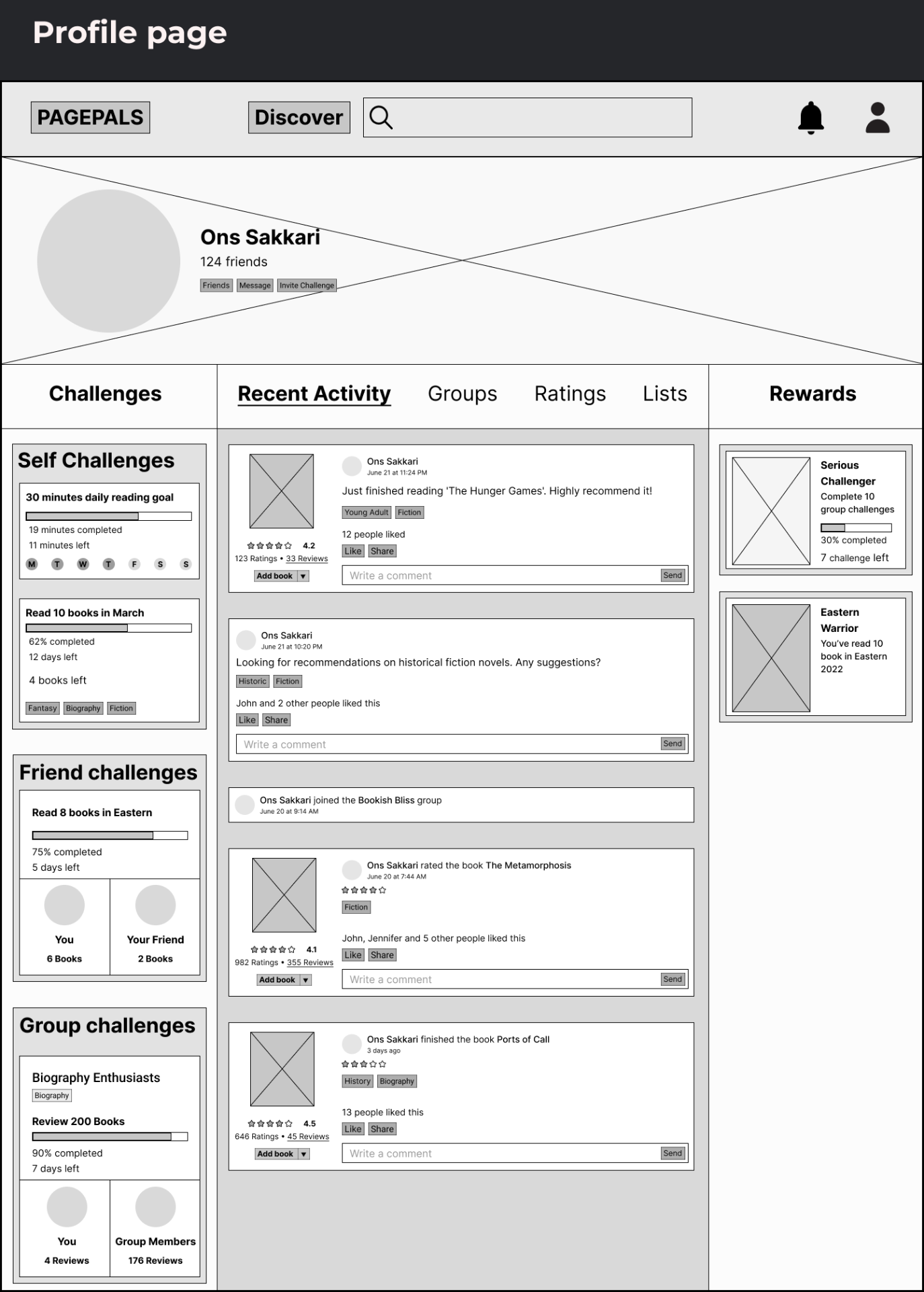 PagePals — Profile page
