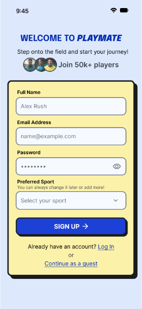 PlayMate — Sign up