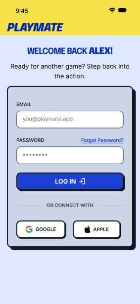 PlayMate — Log in