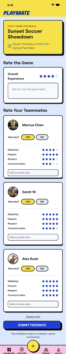 PlayMate — Post-game feedback